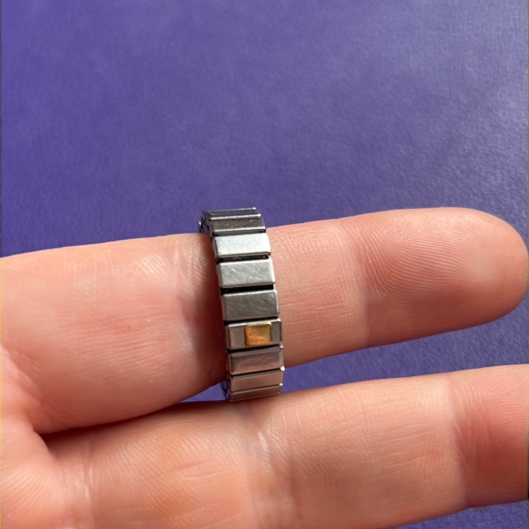 Genuine Nomination Silver Link Stretch Ring Two Tone Pink Opal Stone
