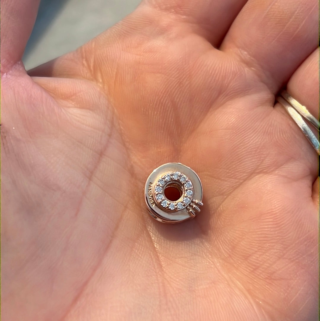 Genuine Pandora Rose Gold Pave Crown O Circle Charm