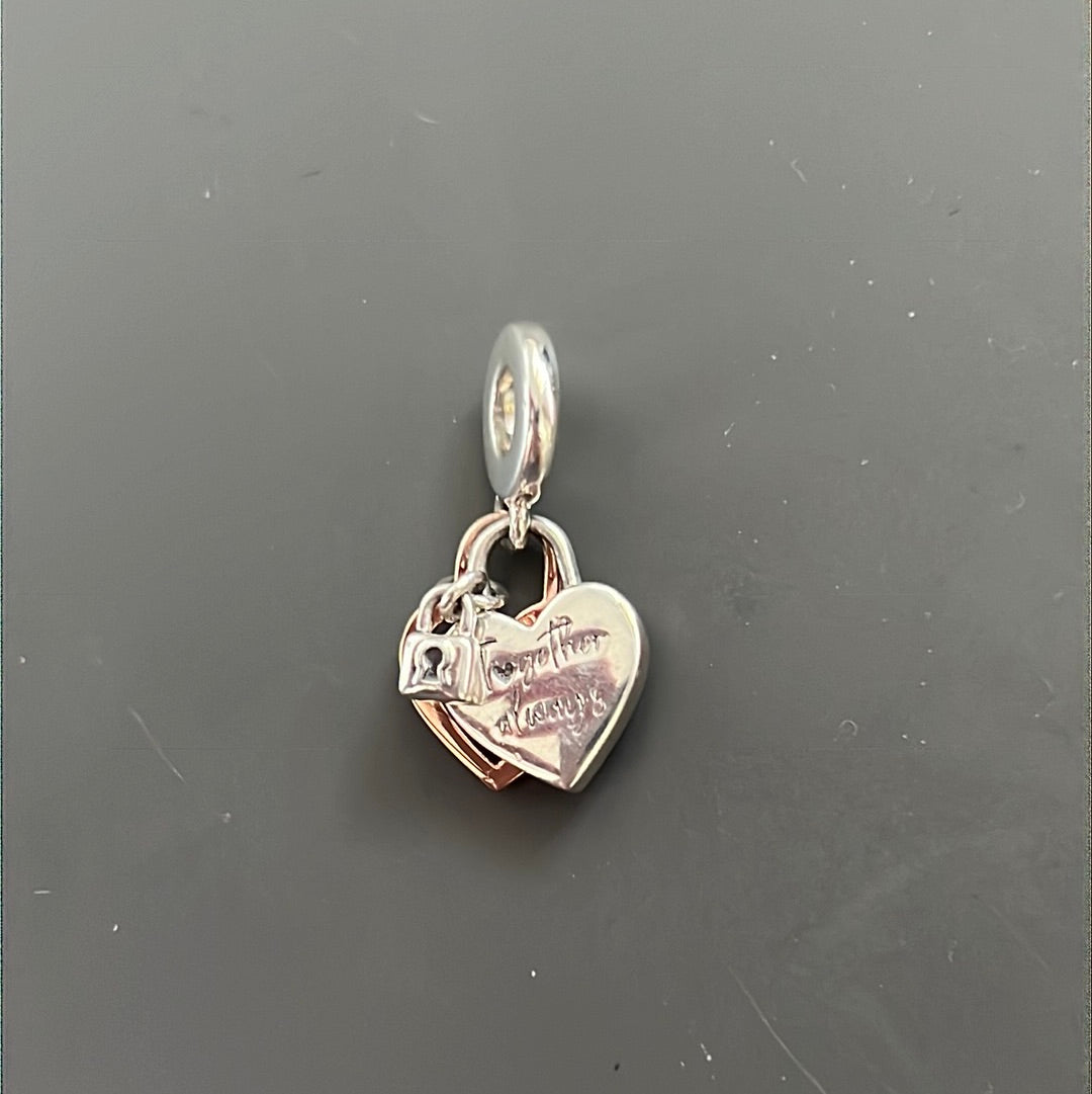Genuine Pandora Together Always Pave Padlock Rose Gold Dangle Charm