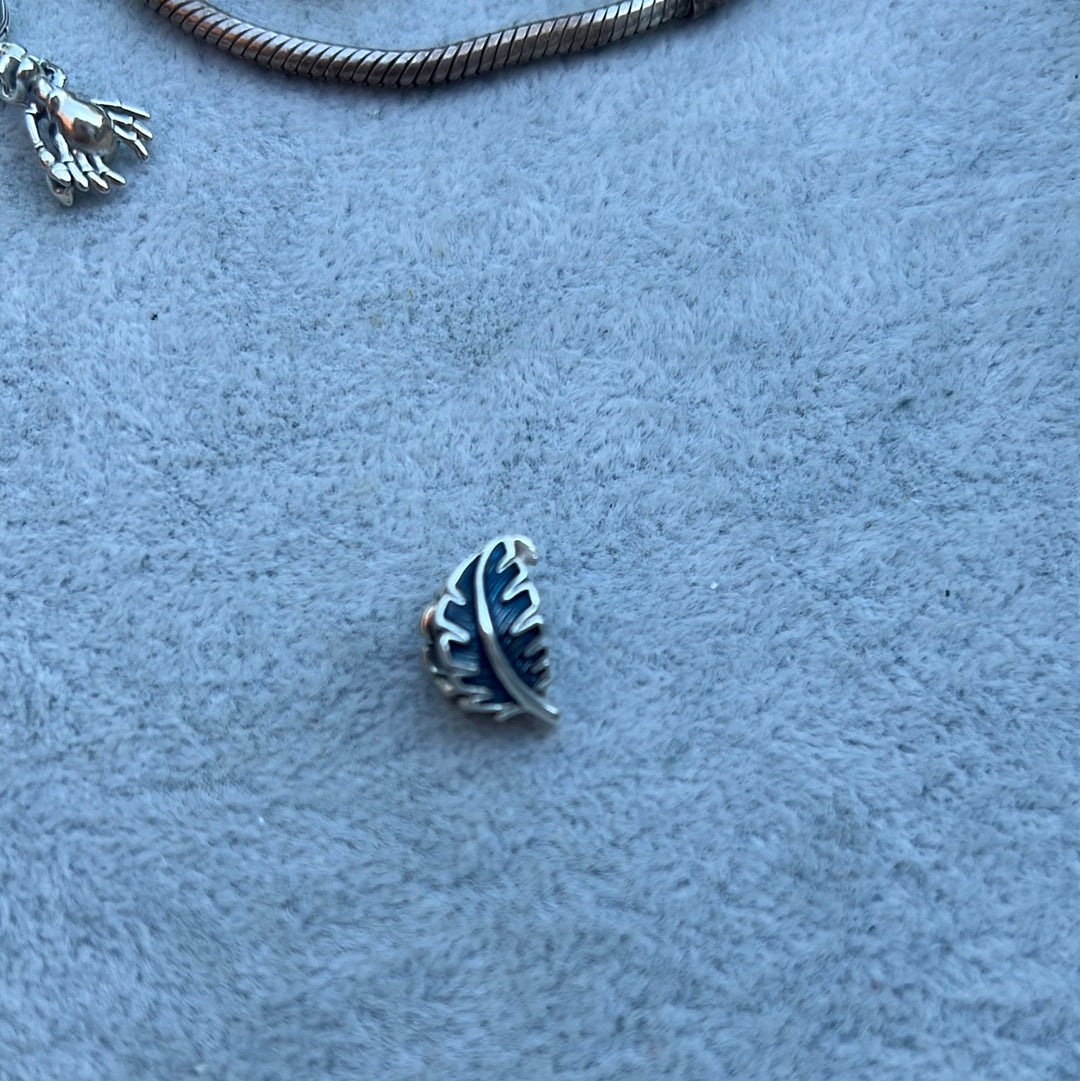 Genuine Pandora Purple and Green Enamel Feather Leaf Charm