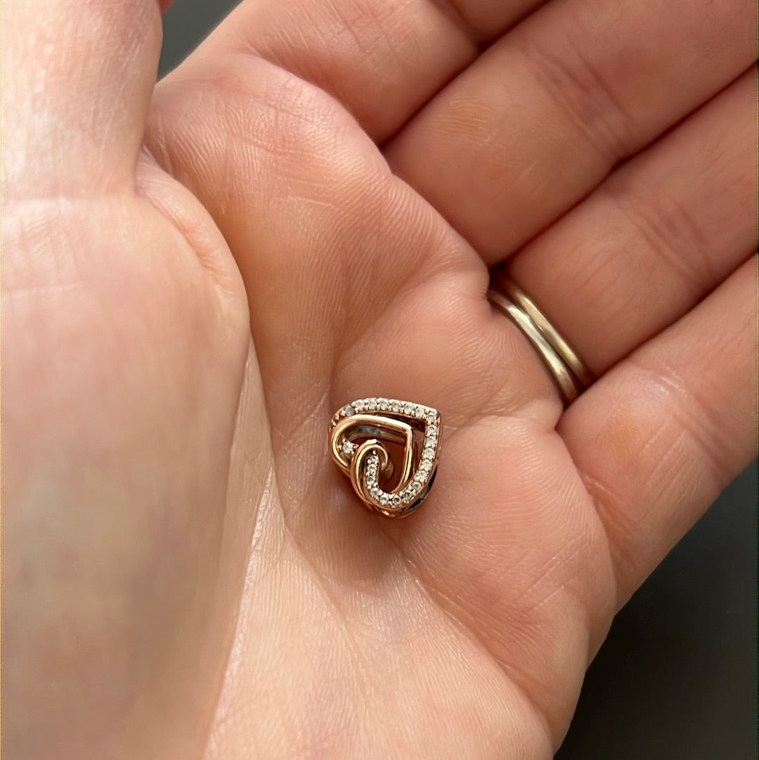 Genuine Rose Gold Pandora Sparkling Entwined Heats Pave Charm