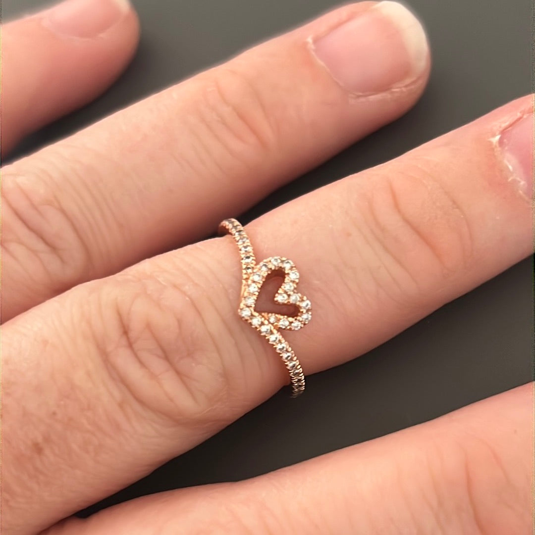 Genuine Pandora Rose Gold Pave Hand Drawn Heart Openwork Ring 52