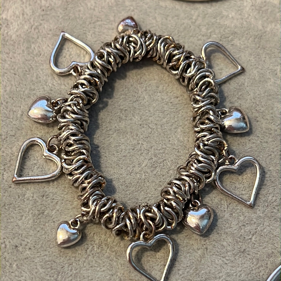 Sterling Silver Beautiful Stretch Bracelet with Heart Charms