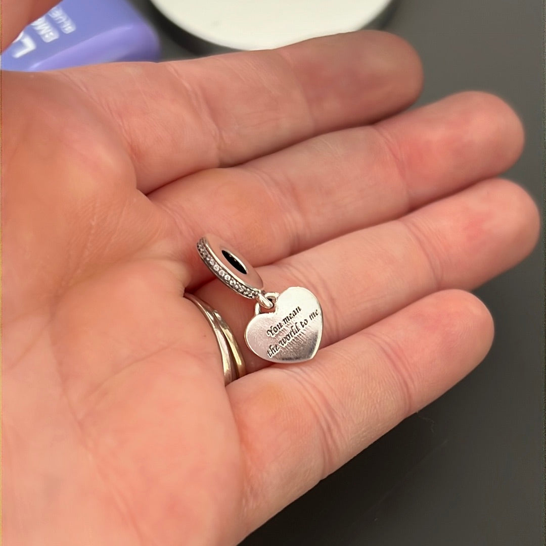 Genuine Pandora Daughter Heart Dangle Charm New Style "You Mean the World to Me"