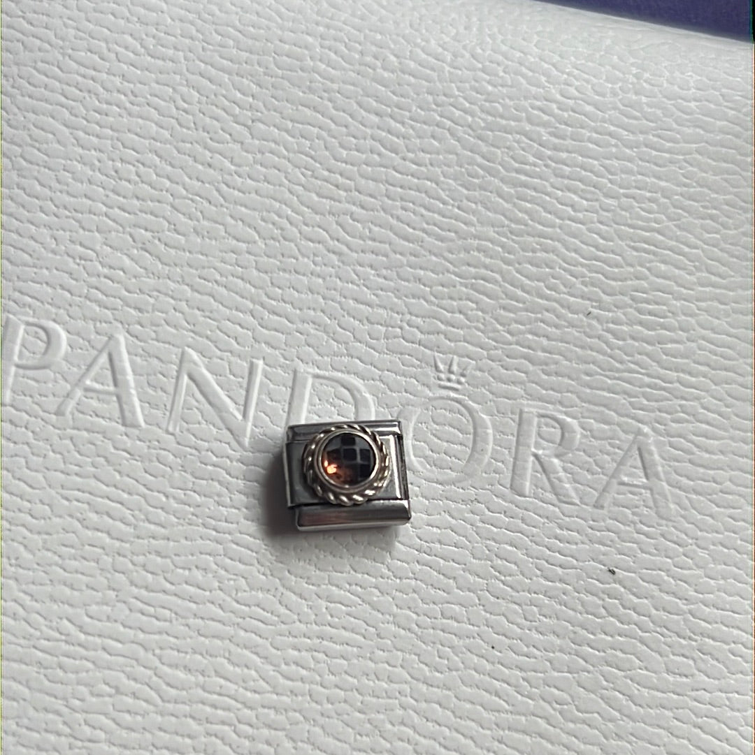 Genuine Nomination Silver Link Charm Brown Faceted Stone