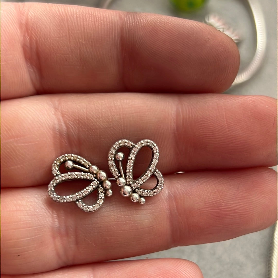Genuine Pandora Butterfly Wings Pave Earrings Sparkle Studs