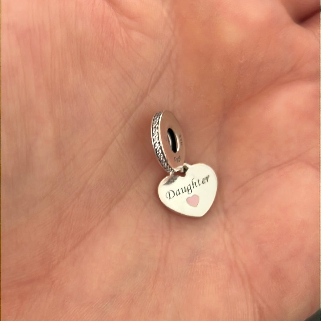Genuine Pandora Daughter Heart Dangle Charm New Style "You Mean the World to Me"