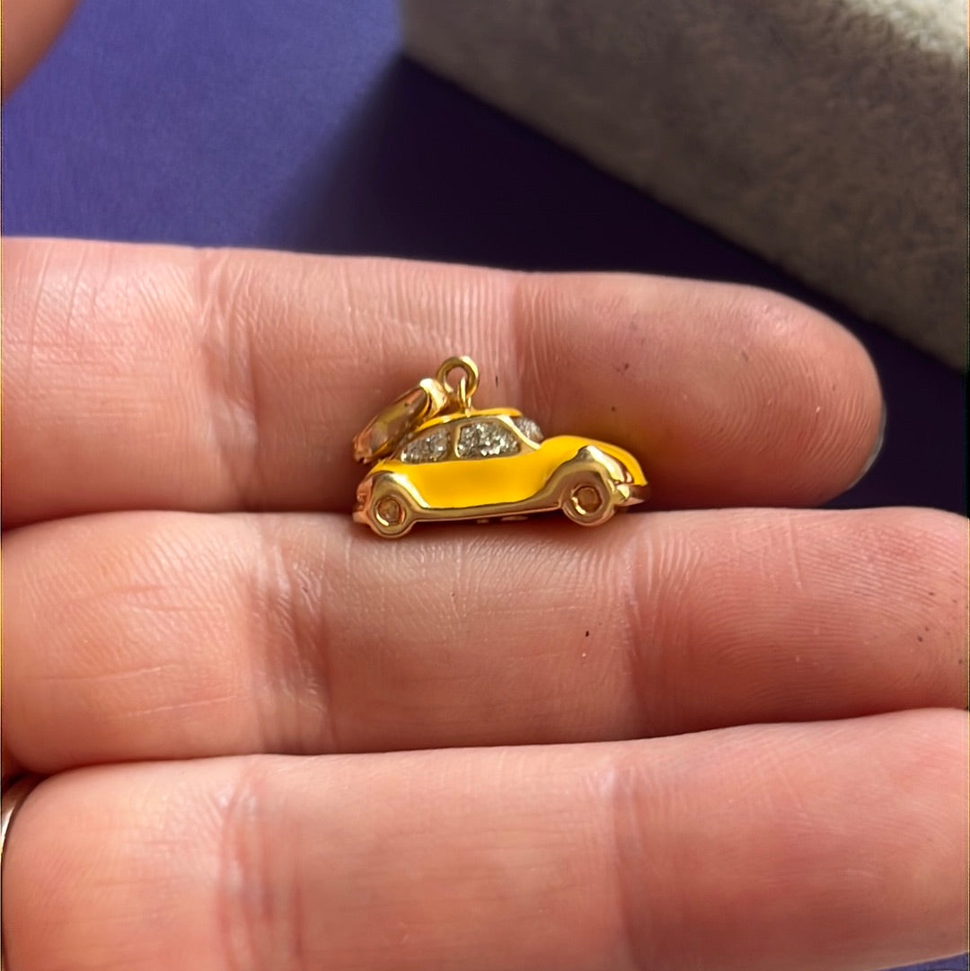 Artlinea 18ct Gold  Yellow Enamel Pave  Beetle Travel Charm Car