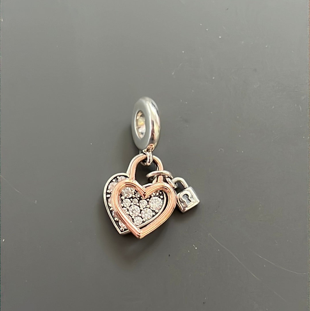 Genuine Pandora Together Always Pave Padlock Rose Gold Dangle Charm
