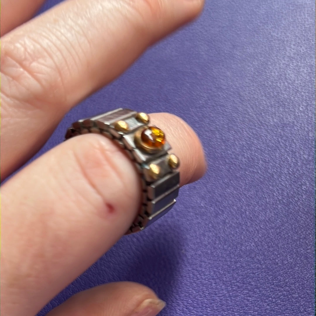 Genuine Nomination Silver Link Stretch Ring Two Tone Fire Opal
