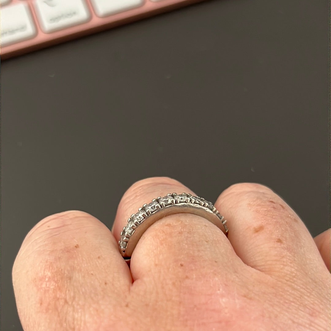 Sterling Silver Dazzling Pave Chunky Ring 58