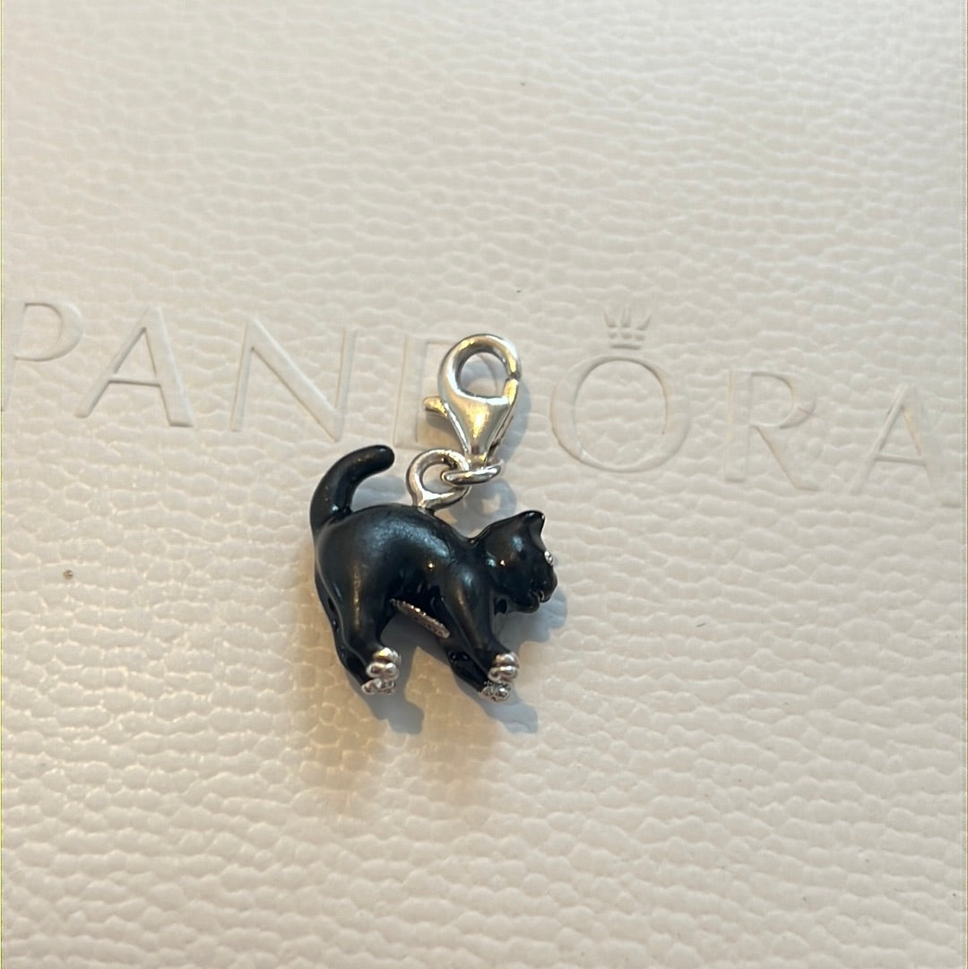 Genuine Thomas Sabo Black Enamel Cat Dangle Clip Charm