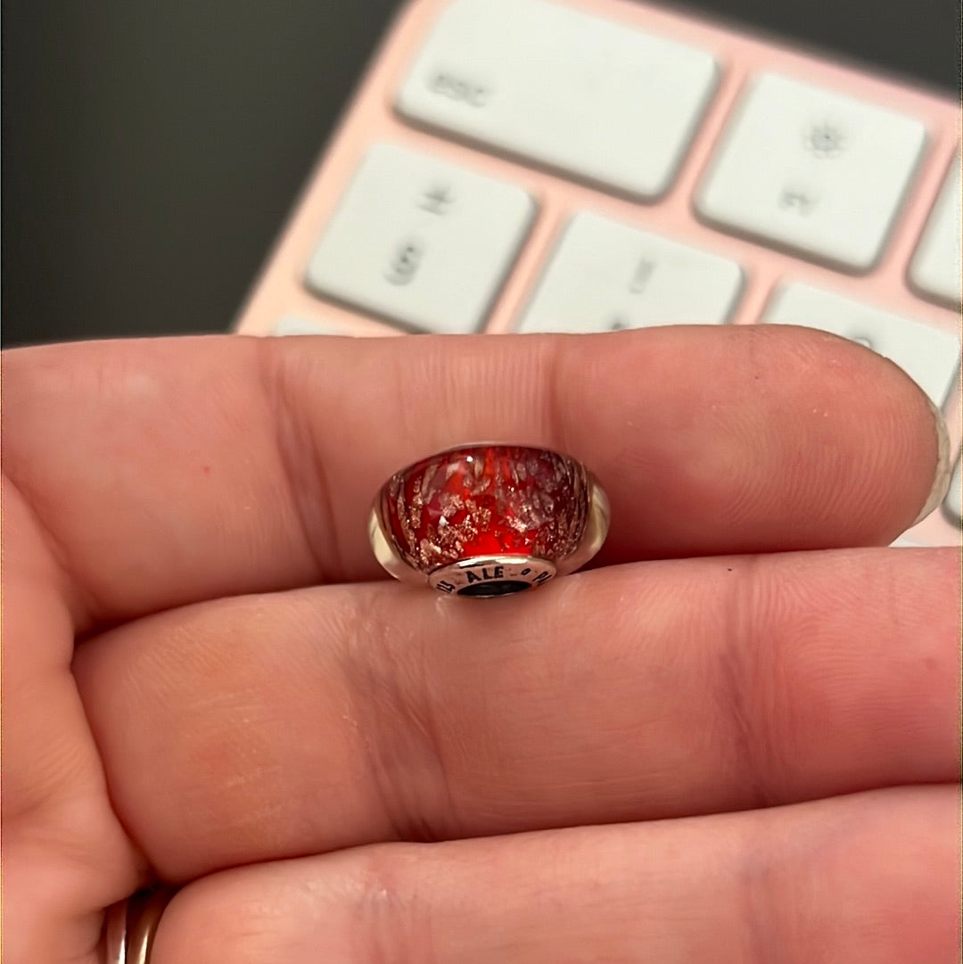 Genuine Pandora Red Twinkle Gold GlitterMurano Glass Charm