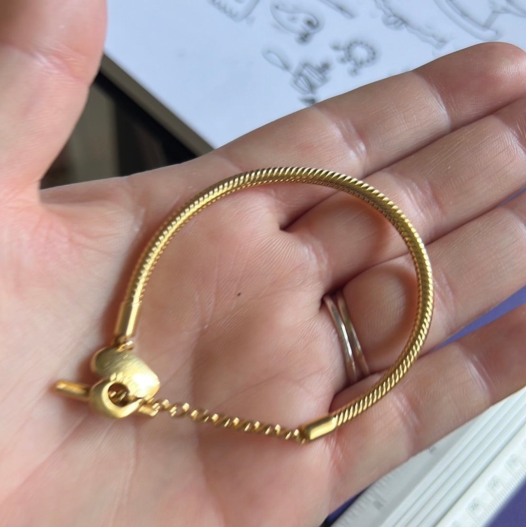 Genuine Pandora Shine Gold Snake Chain Moments New Style Smooth Heart Chain T-Clasp Style 20cm