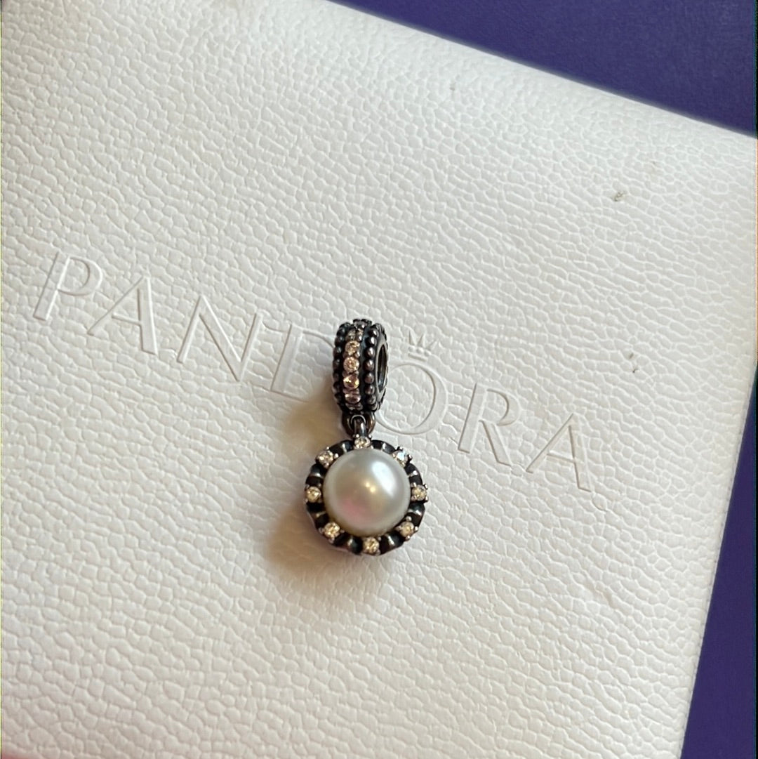 Genuine Pandora Everlasting Grace Pearl Pendant Dangle Charm RARE HTF