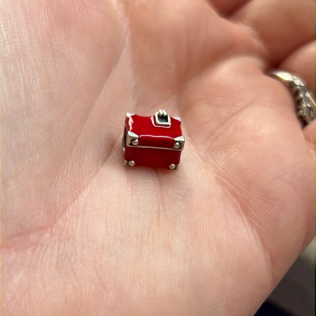 Sterling Silver Enamel Red Suitcase Charm