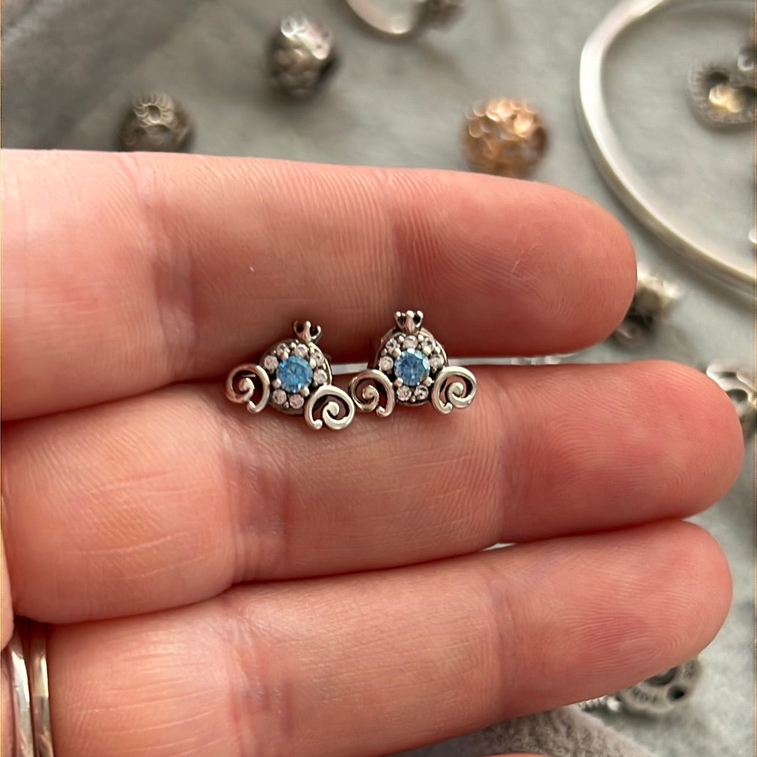 Genuine Pandora Disney Cinderella Pumpkin Coach Earrings