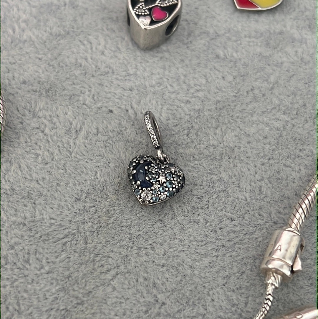 Genuine Pandora Pave Moon and Star Heart Pendant - Love You To The Moon and Back