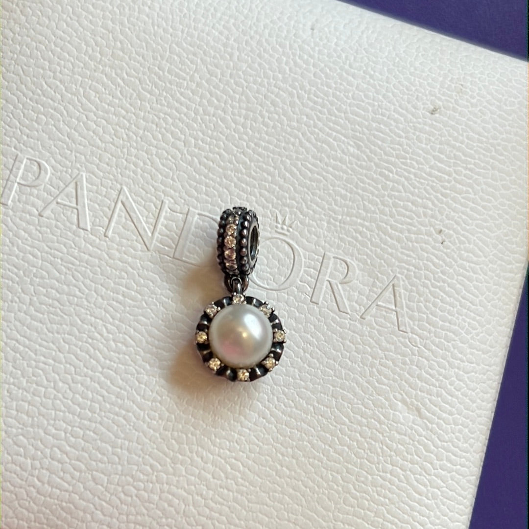 Genuine Pandora Everlasting Grace Pearl Pendant Dangle Charm RARE HTF