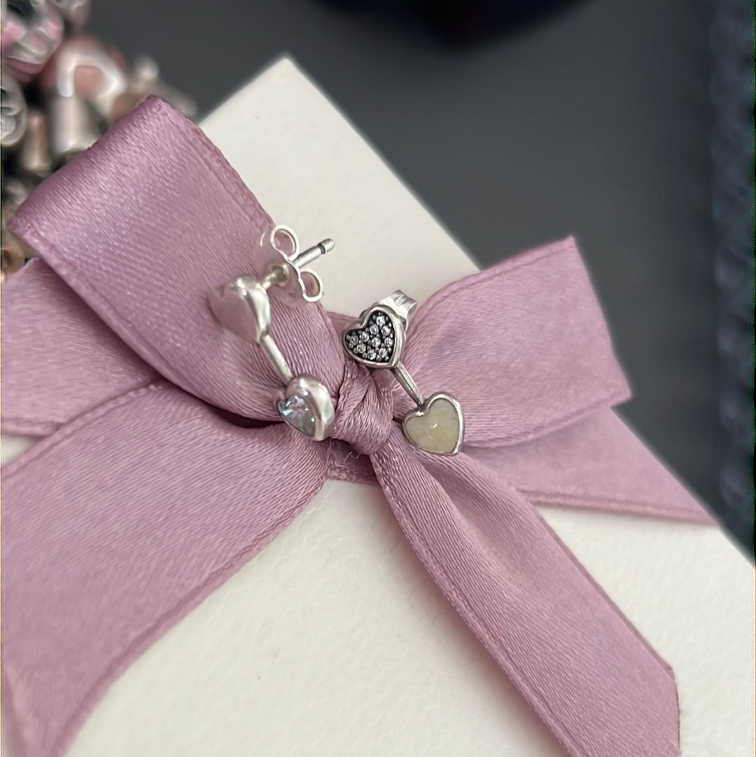 Genuine Pandora Enamel, Plain and Pave Heart Small Drop Earrings