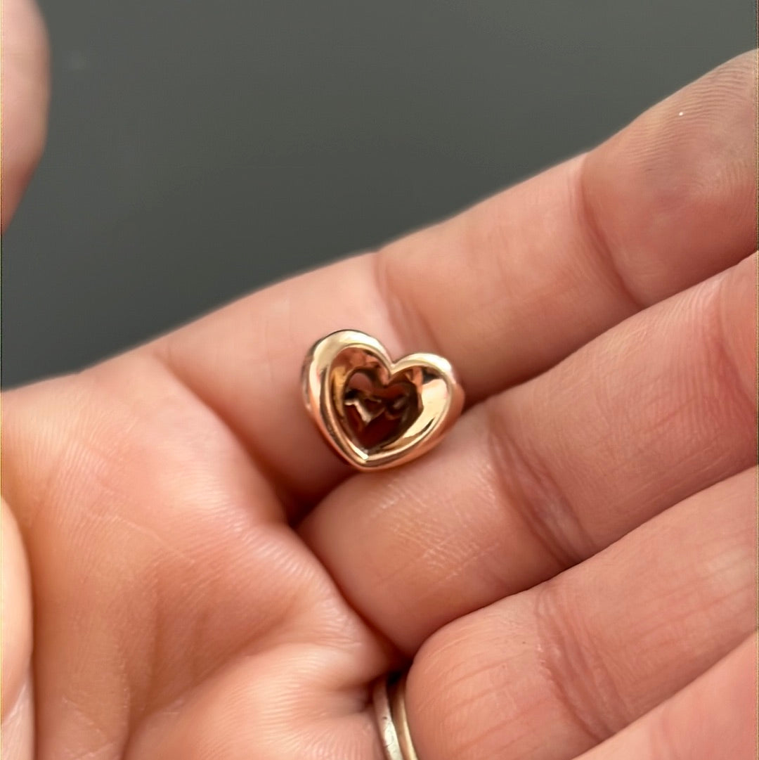 Genuine Pandora Rose Gold / Silver Openwork Heart With Floating Heart CZ Charm