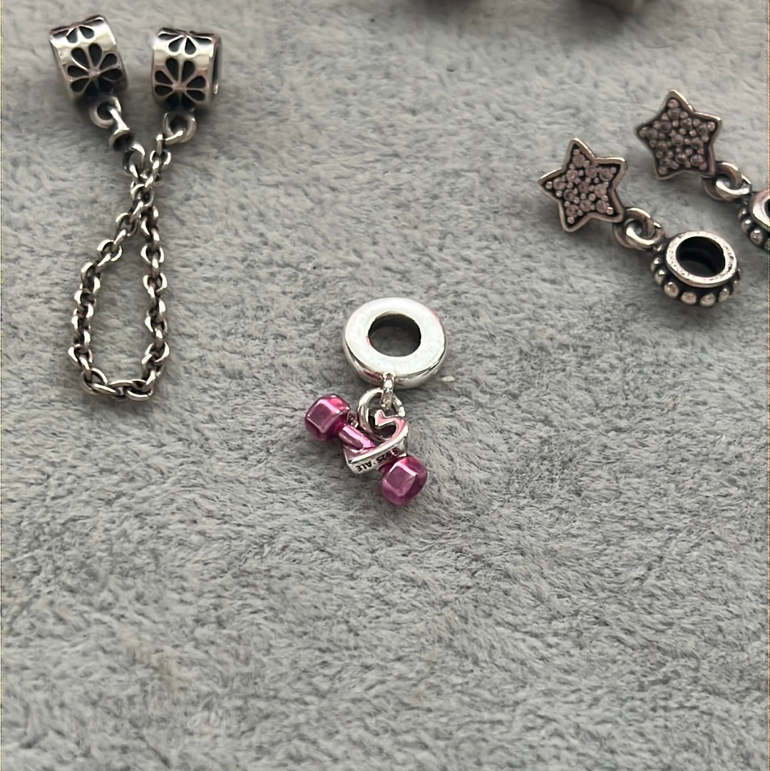 Genuine Pandora Pink Dumbbell and Heart Dangle Charm