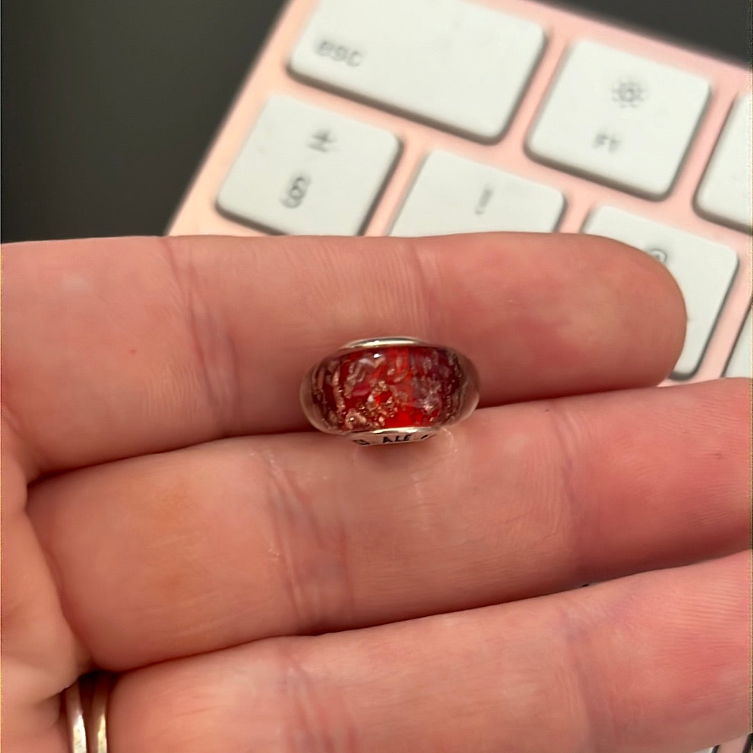 Genuine Pandora Red Twinkle Gold GlitterMurano Glass Charm