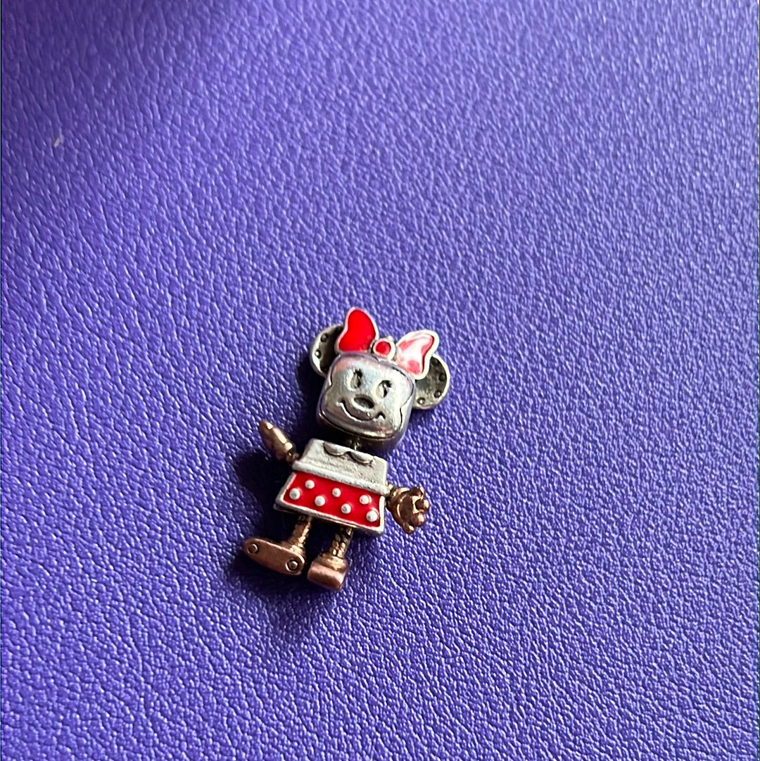 Genuine Pandora Disney Enamel Mnnie Mouse With Rose Gold Features Robot Dangle Charm