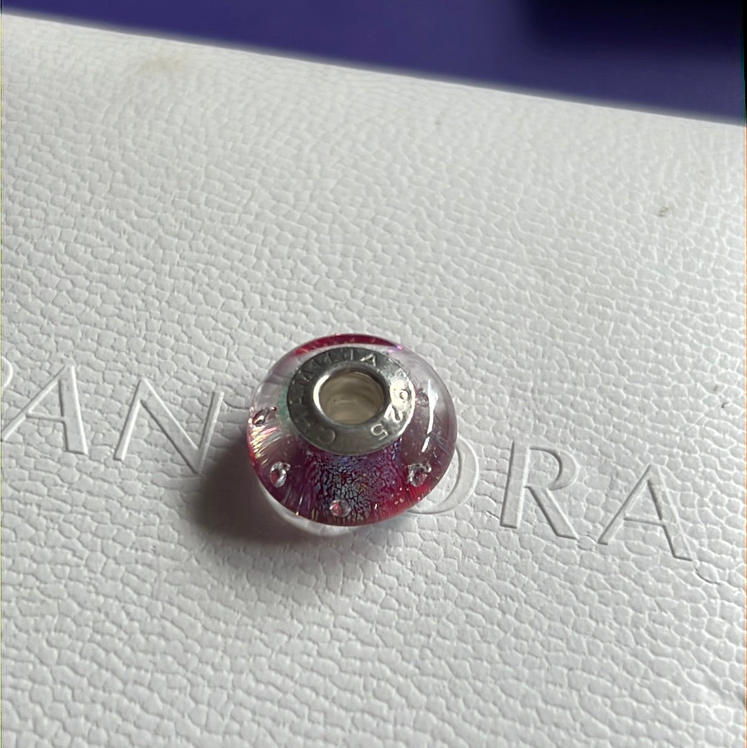 Genuine Chamilia Pink Shine Sparkle Foil Murano Glass Charm With Bubbles