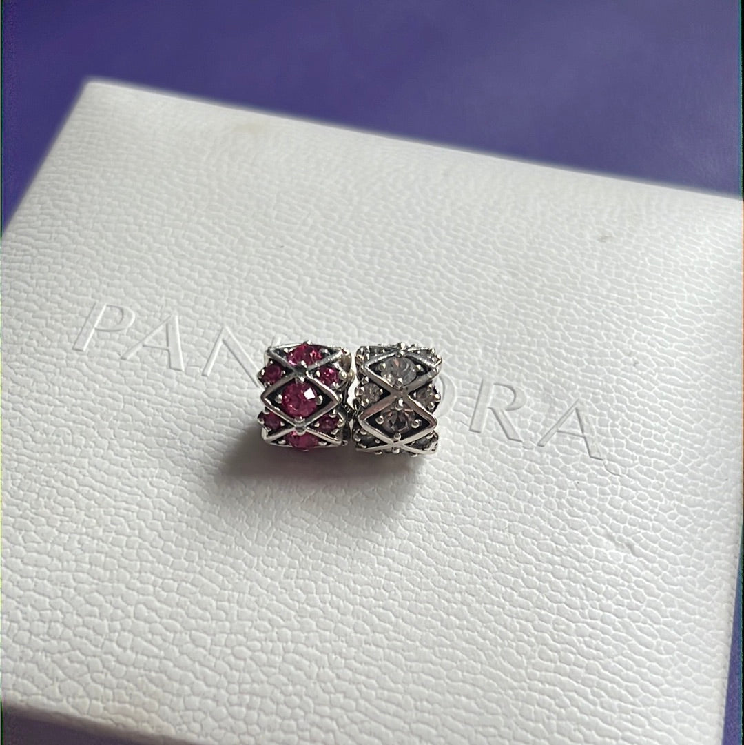 Genuine Chamilia Pink & Clear Sparkle Pave Charms PAIR
