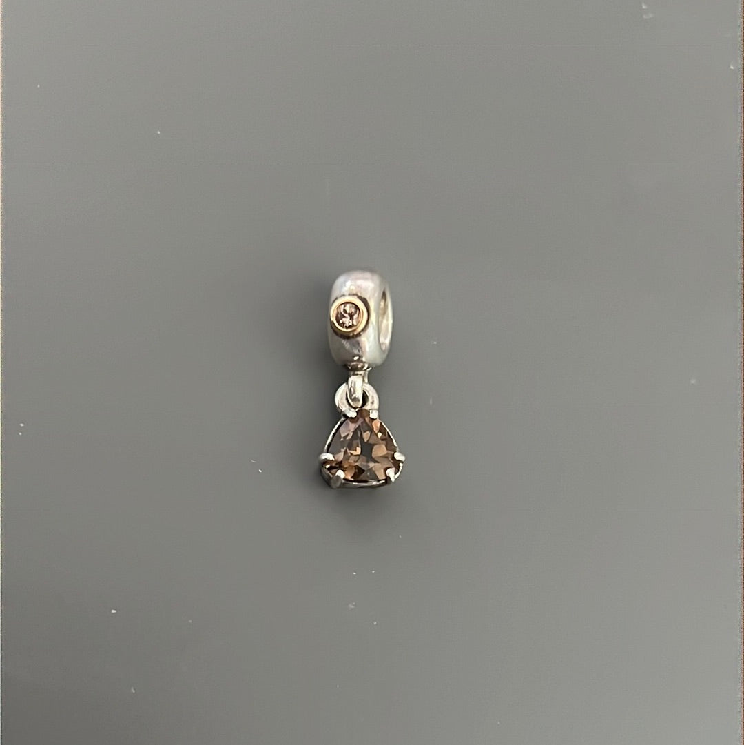 Genuine Pandora Two Tone RARE Smoky Brown Stone 'Close to My Heart' Charm