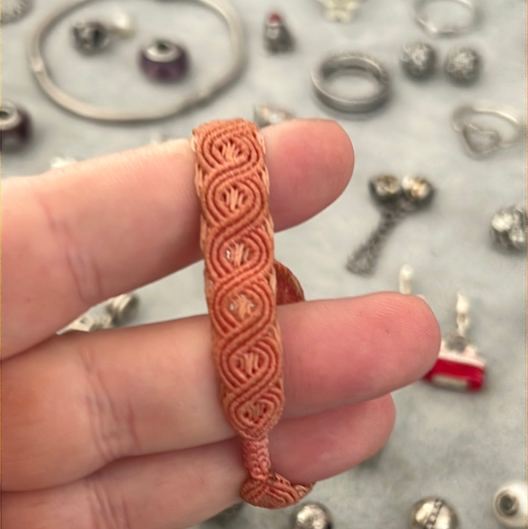 Genuine Pandora Orange Salmony Macramé Material Bracelet Clip Station One Charm Bracelet
