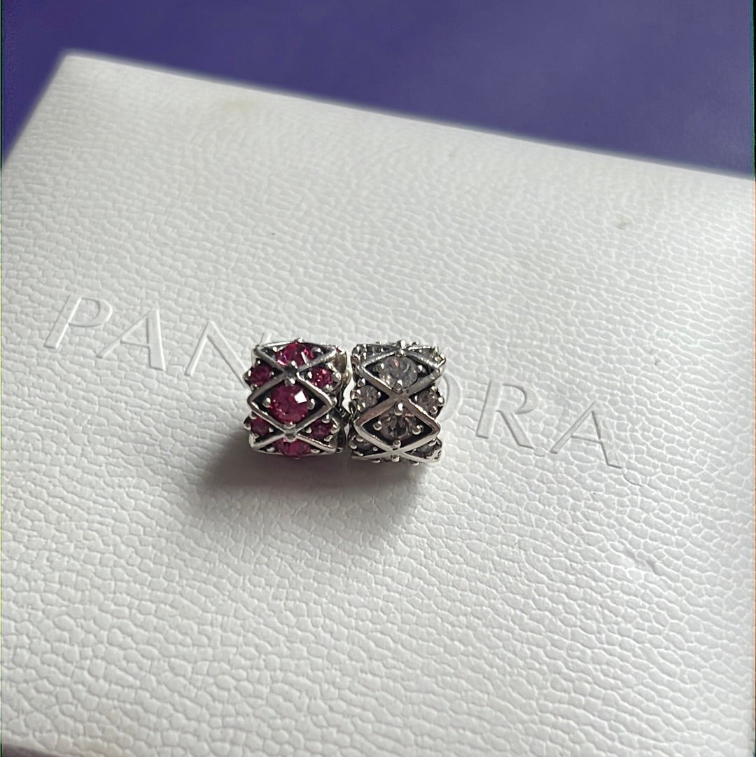 Genuine Chamilia Pink & Clear Sparkle Pave Charms PAIR