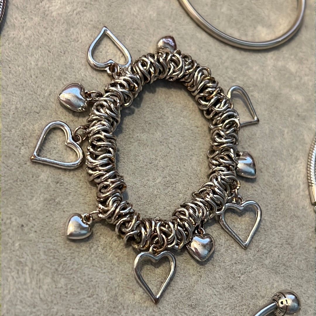Sterling Silver Beautiful Stretch Bracelet with Heart Charms