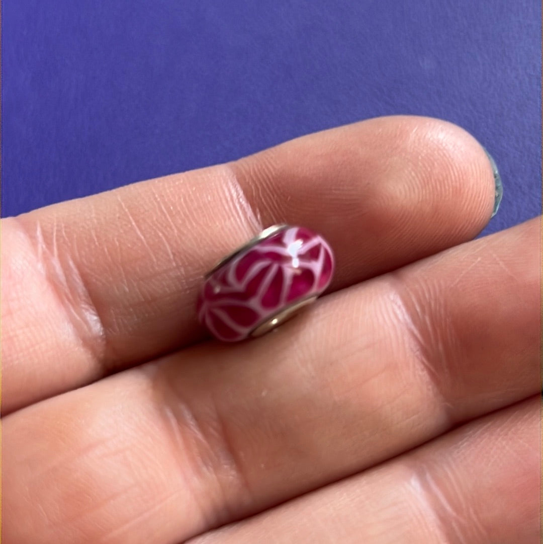 Genuine Chamilia Pink Glass Murano With Light Pink Swirl Charm
