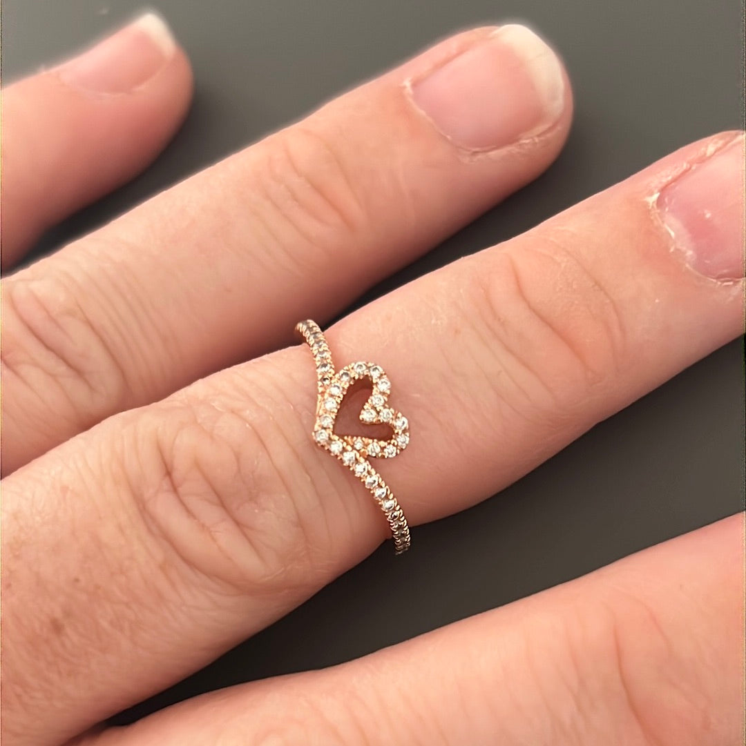 Genuine Pandora Rose Gold Pave Hand Drawn Heart Openwork Ring 52
