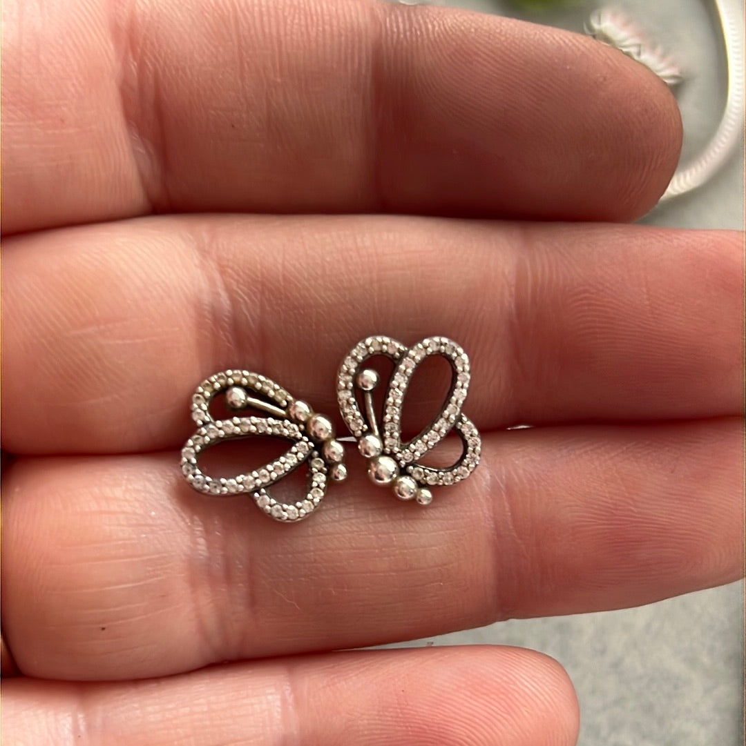 Genuine Pandora Butterfly Wings Pave Earrings Sparkle Studs
