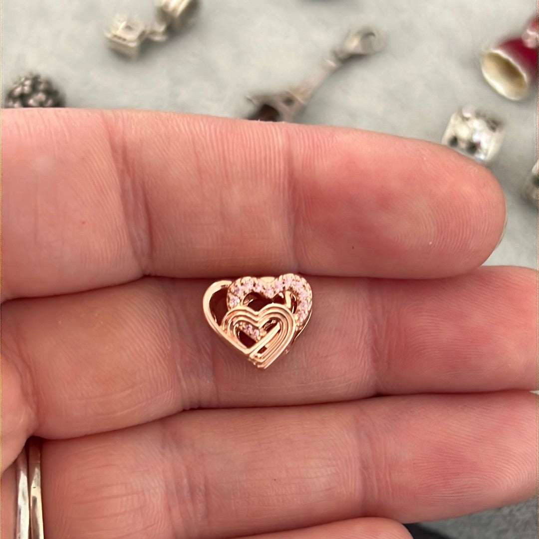 Genuine Pandora Rose Gold Double Pave Heart Intertwined Openwork Charm