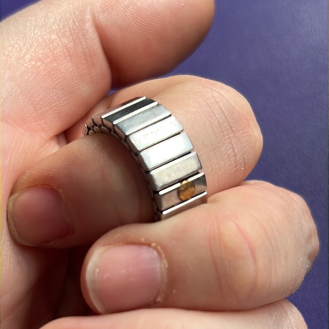 Genuine Nomination Silver Link Stretch Ring Charm Two Tone Hearts