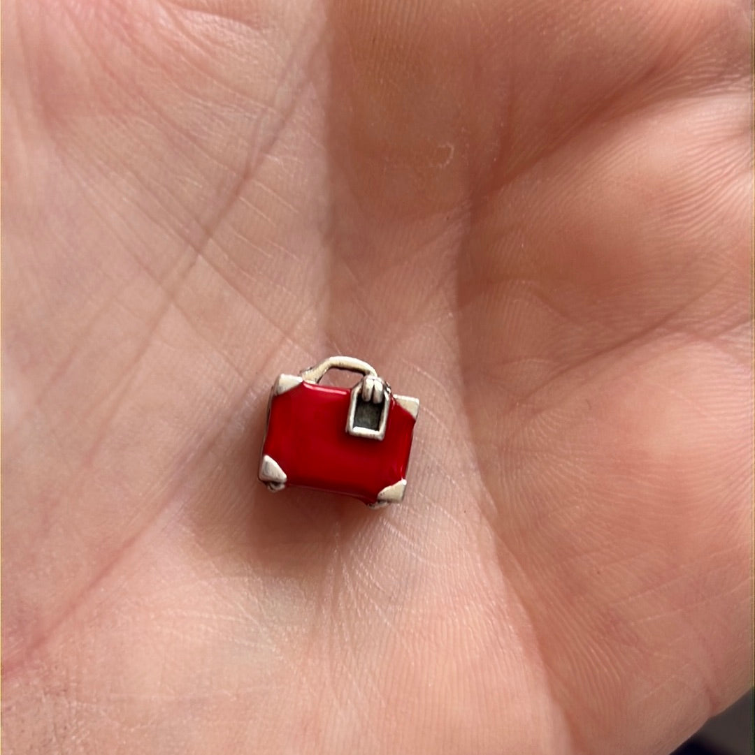Sterling Silver Enamel Red Suitcase Charm