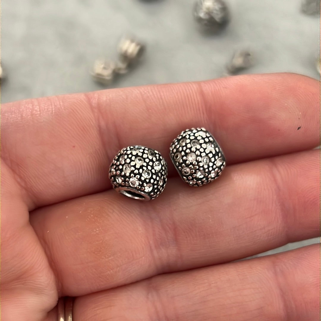Sterling Silver Gunmetal Pave Clear Ball Charms x2
