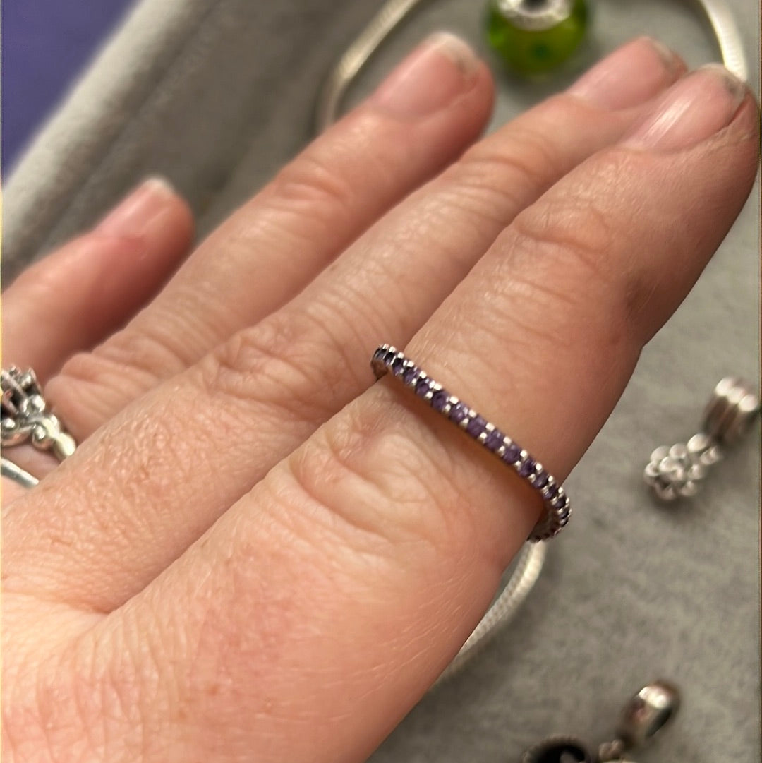 Genuine Purple Pave Wave Sparkle Band Ring Stacker Ring Size 52