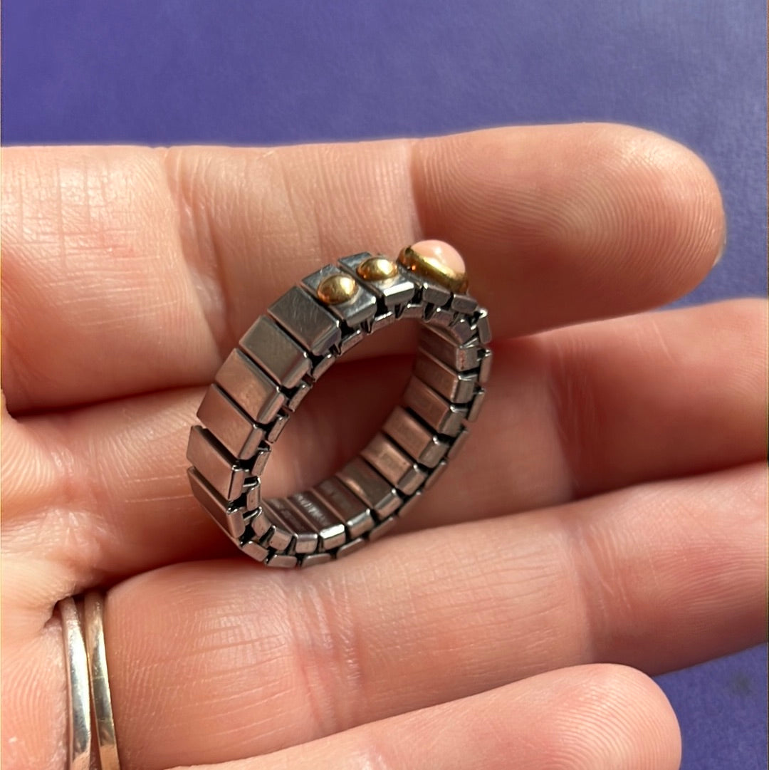 Genuine Nomination Silver Link Stretch Ring Two Tone Pink Opal Stone