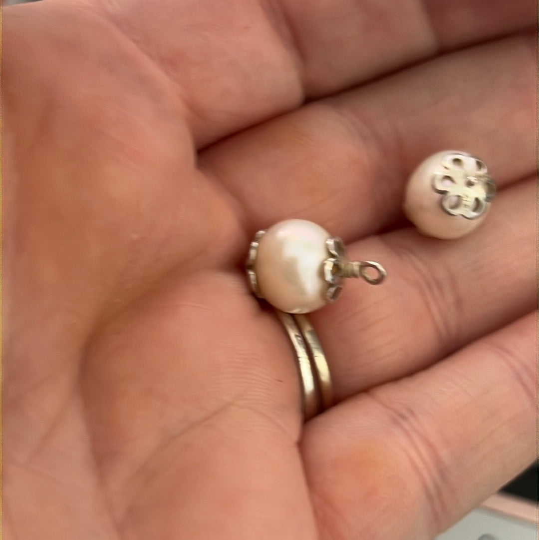 Genuine Pandora RARE and HTF Compose Pearl Dangle Flower Earring Charms