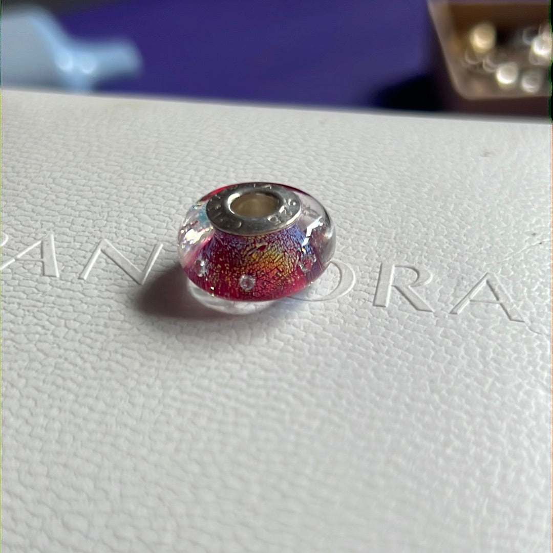 Genuine Chamilia Pink Shine Sparkle Foil Murano Glass Charm With Bubbles