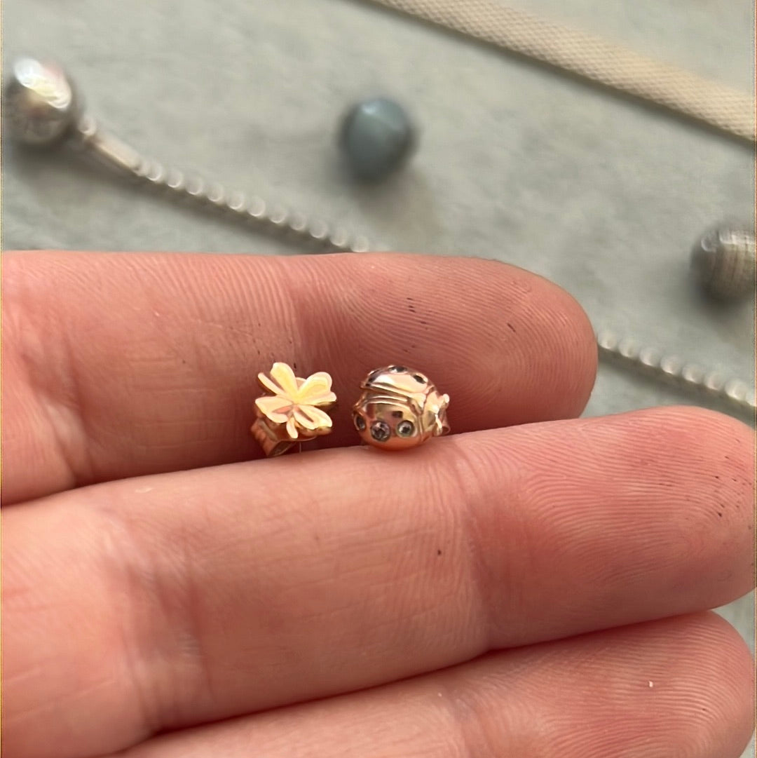 Genuine Pandora Rose Gold Clover and Ladybird Earrings