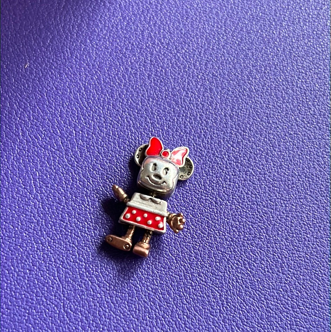 Genuine Pandora Disney Enamel Mnnie Mouse With Rose Gold Features Robot Dangle Charm