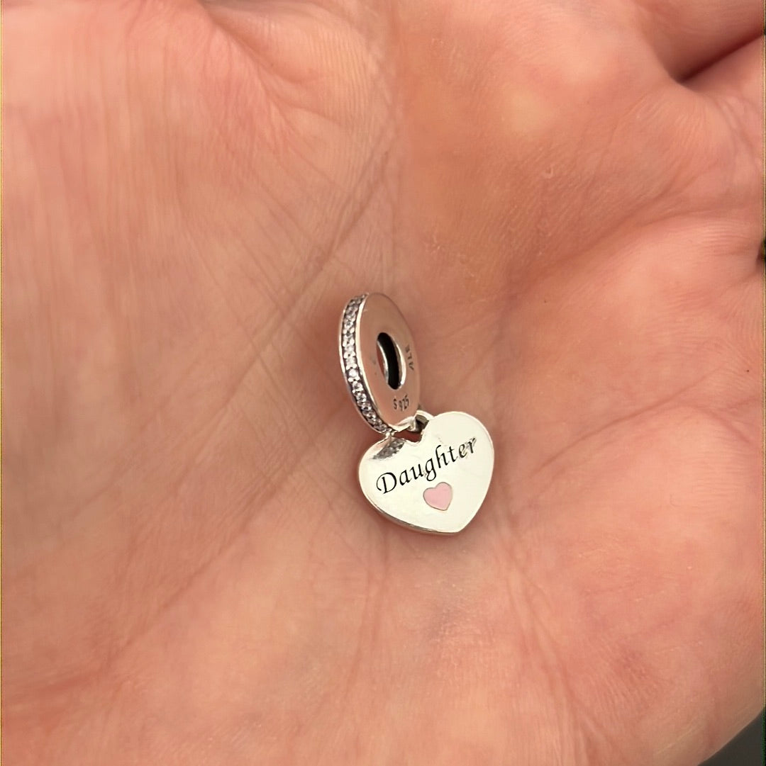 Genuine Pandora Daughter Heart Dangle Charm New Style "You Mean the World to Me"