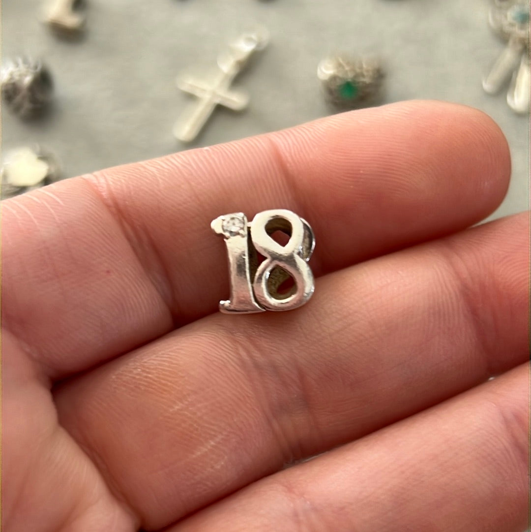 Sterling Silver 18th 18 Birthday CZ Charm