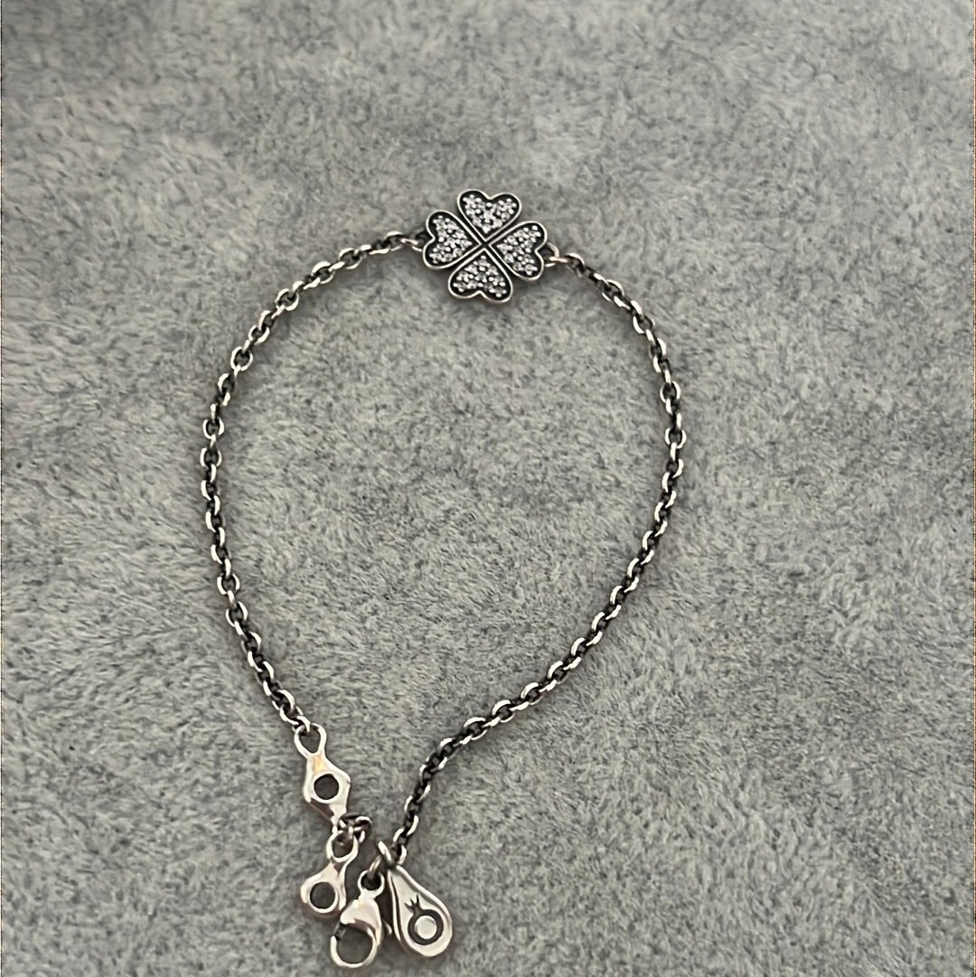 Genuine Pandora Pave Clover Dainty Adjustable Bracelet 18cm